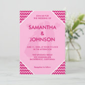 Invitation Mariage à rayures chevron rose Retro Blush (Debout devant)