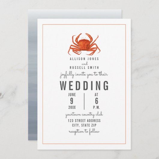 Invitation Mariage à rayures de crabe Chambray (Devant / Derrière)