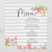 Invitation Mariage à rayures florales | Menu du thème de la g (Devant / Derrière)