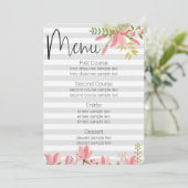 Invitation Mariage à rayures florales | Menu du thème de la g (Debout devant)