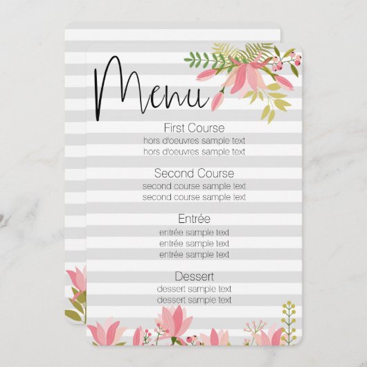 Invitation Mariage à rayures florales | Menu Thème Jardin Fêt (Devant / Derrière)