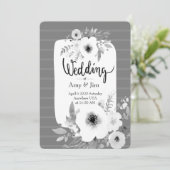 Invitation Mariage à rayures florales noir blanc moderne (Debout devant)