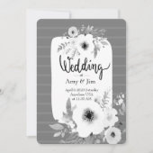 Invitation Mariage à rayures florales noir blanc moderne (Devant)