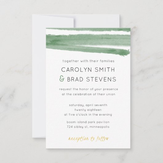 Invitation Mariage à rayures Sage Vert et or (Devant)