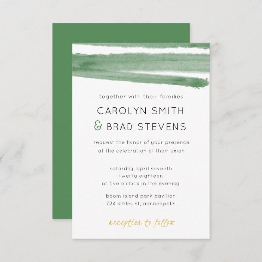 Invitation Mariage à rayures Sage Vert et or (Devant / Derrière)