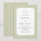 Invitation Mariage à rayures vert sauge (Devant / Derrière)