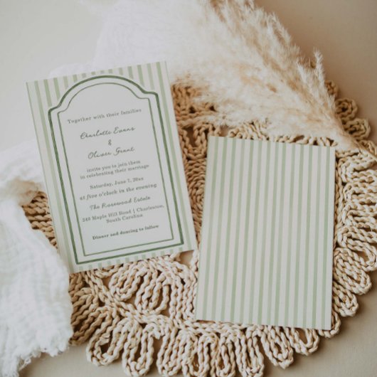 Invitation Mariage à rayures vert sauge