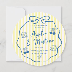 Invitation Mariage à ruban italien gribouillé jaune fantaisis