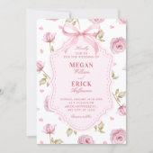Invitation Mariage à ruban motif roses roses (Devant)