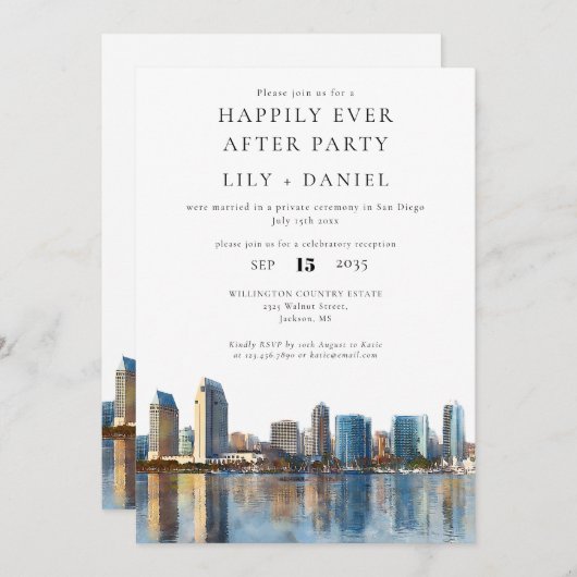 Invitation Mariage à San Diego pour toujours heureux (Devant / Derrière)