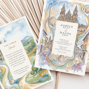 Invitation Mariage à Santiago de Compostela aquarelle Camino