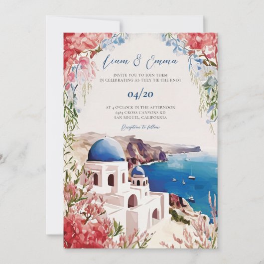 Invitation Mariage à Santorin Inviter Mariage grec Destinatio (Devant)