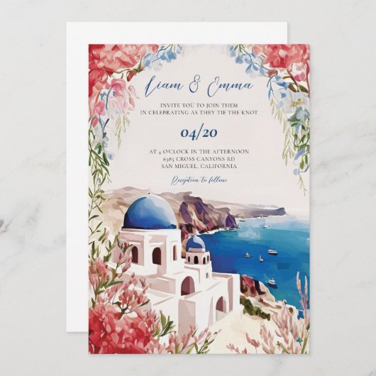 Invitation Mariage à Santorin Inviter Mariage grec Destinatio (Devant / Derrière)