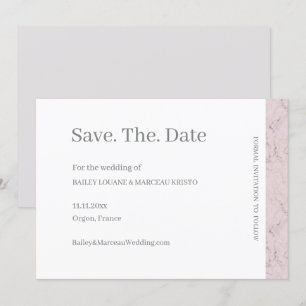 Invitation Mariage à Sauvegarder Fait de Dusty Pink Gray Marb
