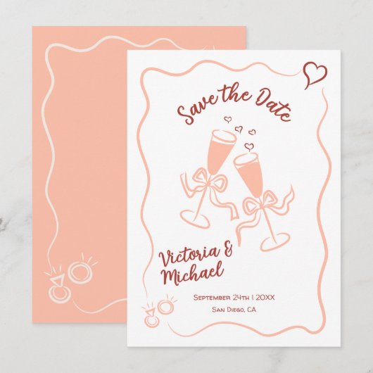 Invitation Mariage à Sauvegarder Fantaisiste Dessiné à la Mai (Devant / Derrière)