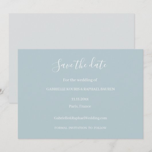 Invitation Mariage à Sauvegarder Gris Bleu Poussiéreux et Bla (Devant / Derrière)