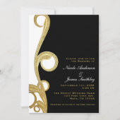 Invitation Mariage à spirale noir blanc or noir (Devant)