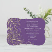 Invitation Mariage à spirale violet et or (Debout devant)
