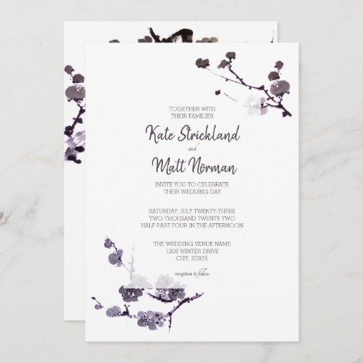 Invitation Mariage à suie de fleurs de prune (Devant / Derrière)