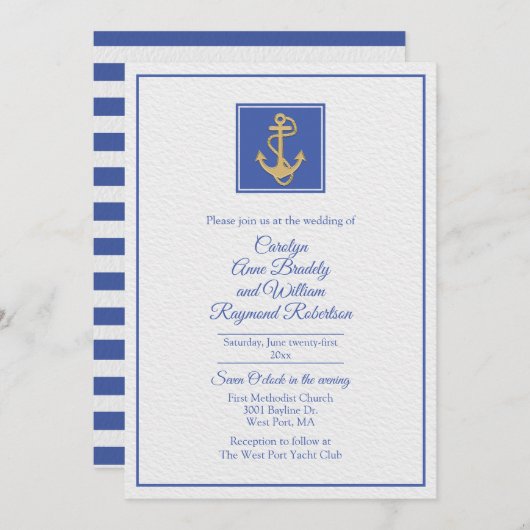 Invitation Mariage à thème bleu et blanc (Devant / Derrière)