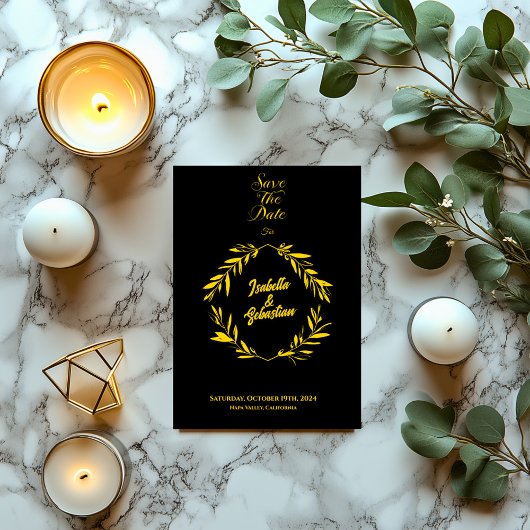 Invitation Mariage à thème Classique Or et Diamant Noir, Save