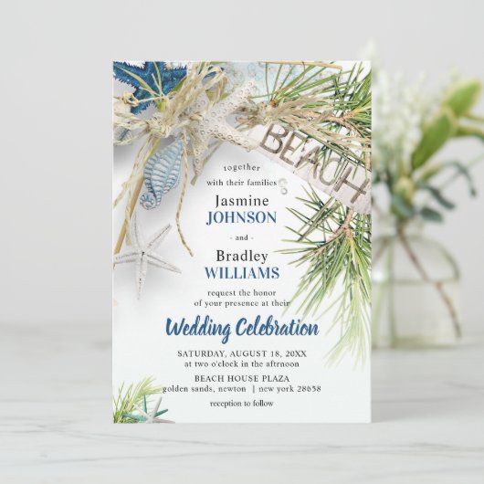 Invitation Mariage à thème de plage moderne (Debout devant)