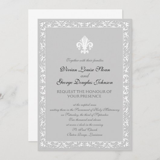 Invitation Mariage à thème Fleur de lis (Devant / Derrière)