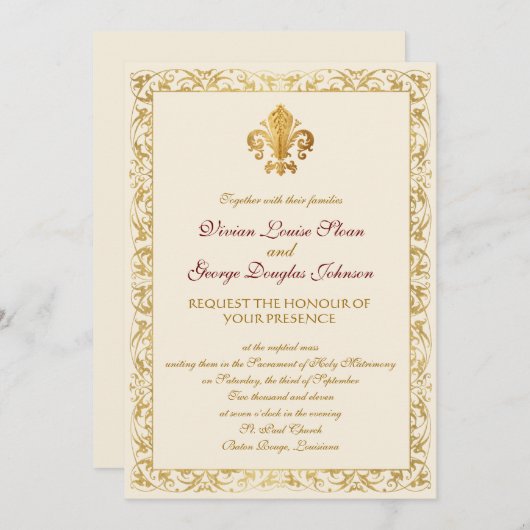Invitation Mariage à thème Fleur de lis (Devant / Derrière)