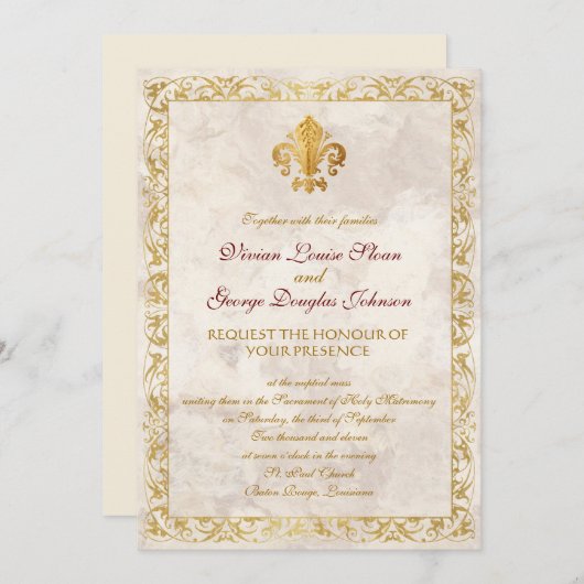 Invitation Mariage à thème Fleur de lis (Devant / Derrière)