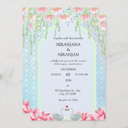 Invitation Mariage à thème Lotus (Devant / Derrière)