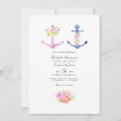 Invitation Mariage à thème nautique floral code QR aquarelle (Devant)