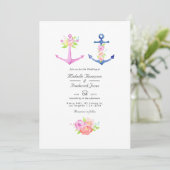 Invitation Mariage à thème nautique floral code QR aquarelle (Debout devant)