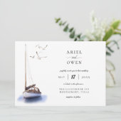 Invitation Mariage à thème nautique Vintage (Debout devant)