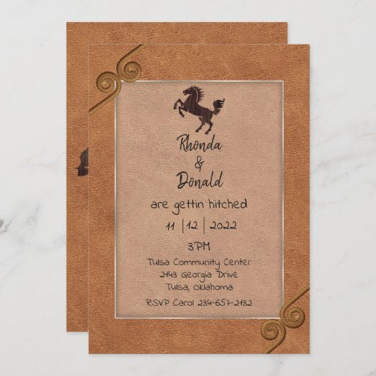 Invitation Mariage à thème occidental en cuir (Devant / Derrière)
