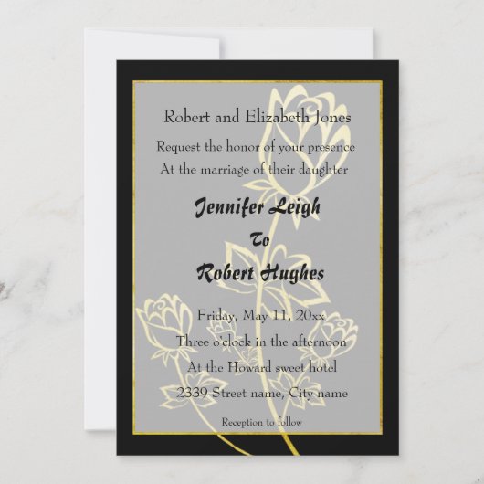 Invitation Mariage à thème Rose de feuille d'or (Devant)