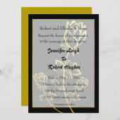 Invitation Mariage à thème Rose de feuille d'or (Devant / Derrière)