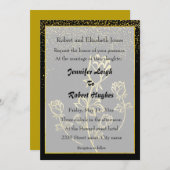 Invitation Mariage à thème Rose de feuille d'or (Devant / Derrière)