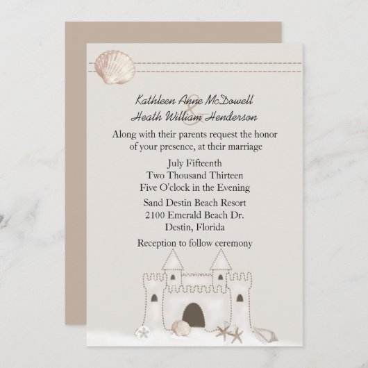 Invitation Mariage à thème Sand Castle Beach (Devant / Derrière)