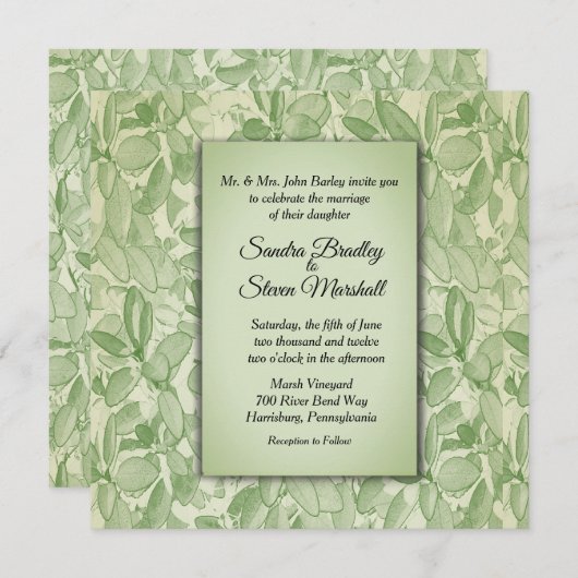 Invitation Mariage à thème Vintage vert olive (Devant / Derrière)