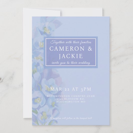 Invitation Mariage à tons de bleu de glycine (Devant)