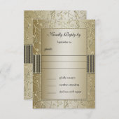 Invitation Mariage à tourbillon floral noir et or monogramme (Devant / Derrière)