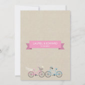 Invitation Mariage à vélo rose style lin (Dos)