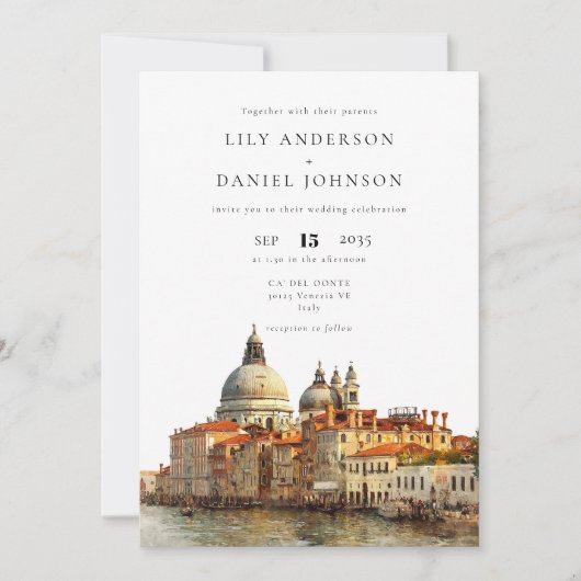 Invitation Mariage à Venise avec code QR aquarelle (Devant)