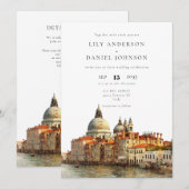 Invitation Mariage à Venise avec code QR aquarelle (Devant / Derrière)