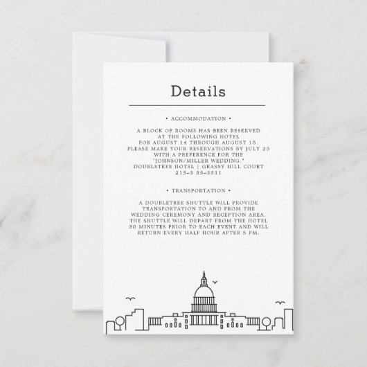 Invitation Mariage à Washington DC | Détails pour les invités (Devant)