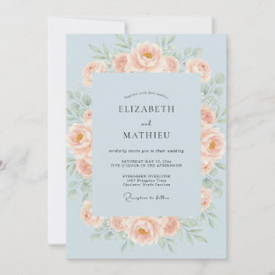 Invitation Mariage Abricot Acier Ranunculus Eucalyptus