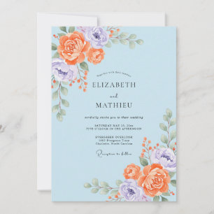 Invitation Mariage Abricot Améthyste Ranunculus Eucalyptus