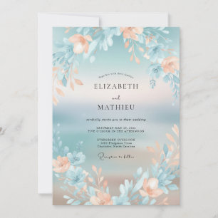 Invitation Mariage Abricot Aqua Feuillage Eucalyptus Apaisé