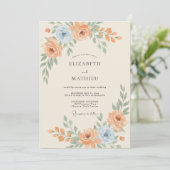 Invitation Mariage Abricot Ardoise Ranunculus Eucalyptus (Debout devant)