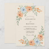 Invitation Mariage Abricot Ardoise Ranunculus Eucalyptus (Devant / Derrière)